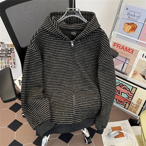 得物品质秋冬款男女连帽开衫卫衣条纹宽松运动外套WY6 P75图片