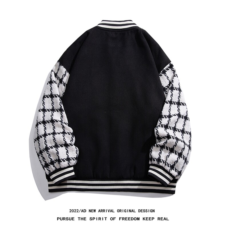 白底22秋冬新款模糊字母印花拼接棒球服情侣夹克外套G706P95控128,男装夹克,电商A247-1