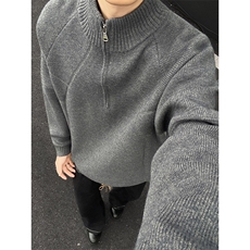 YK86091-P50腈纶45%锦纶24.3%聚酯纤维30.7%半拉链立领毛衣男，男装针织衫/毛衣，电商A086-1