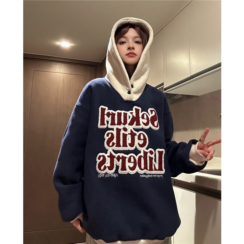中性风摇粒绒连帽卫衣潮冬季绣花加厚宽松复古潮牌G1069P98,男装卫衣,电商A339