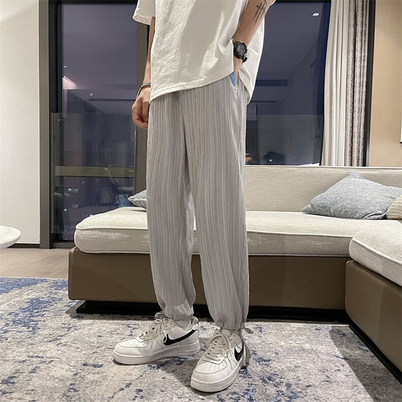新款夏季宽松冰丝休闲裤男直筒裤子运动速干休闲长裤KK01p35图片