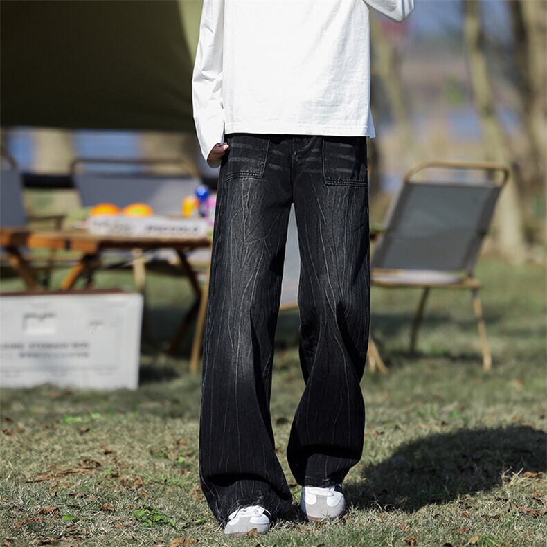 8XL-M高街做旧闪电纹牛仔裤大码潮牌美式复古扎染裤子NZ9006/P65图片