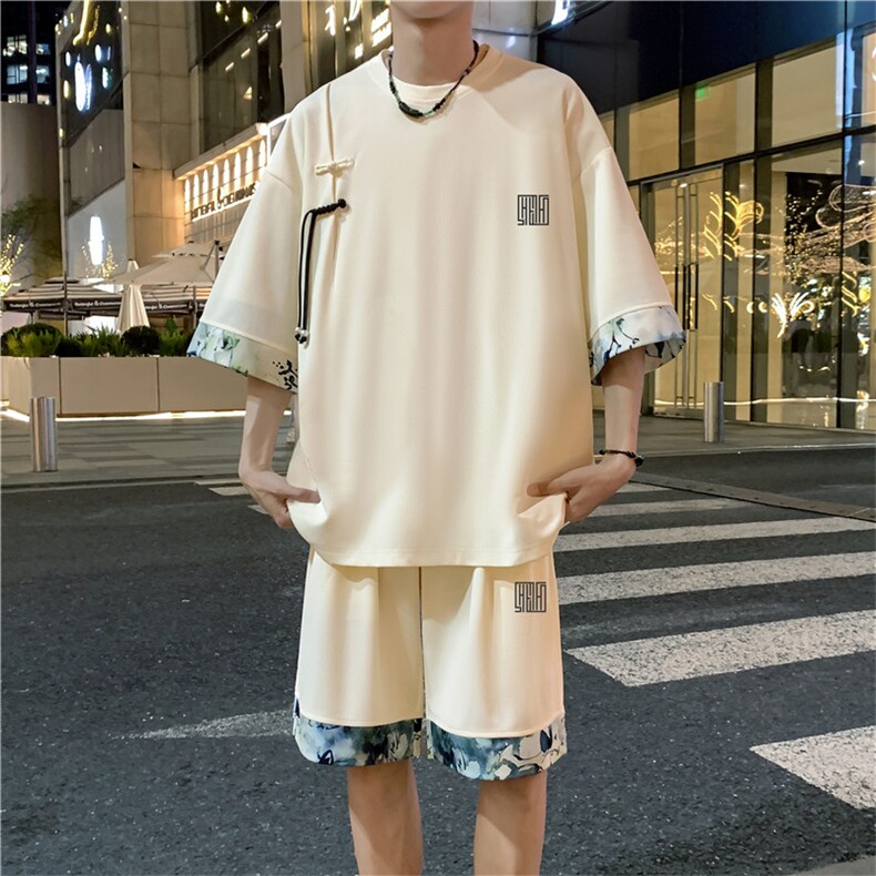 新中式风两件套夏季新中式禅意短袖t恤男套装A436-D223-P52,男装休闲套装,电商A436