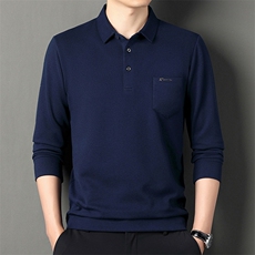 polo衫男士宽松休闲长袖翻领t恤秋季修身大码时尚商务体恤上衣服，男装T恤，电商B212（原钱塘6029）