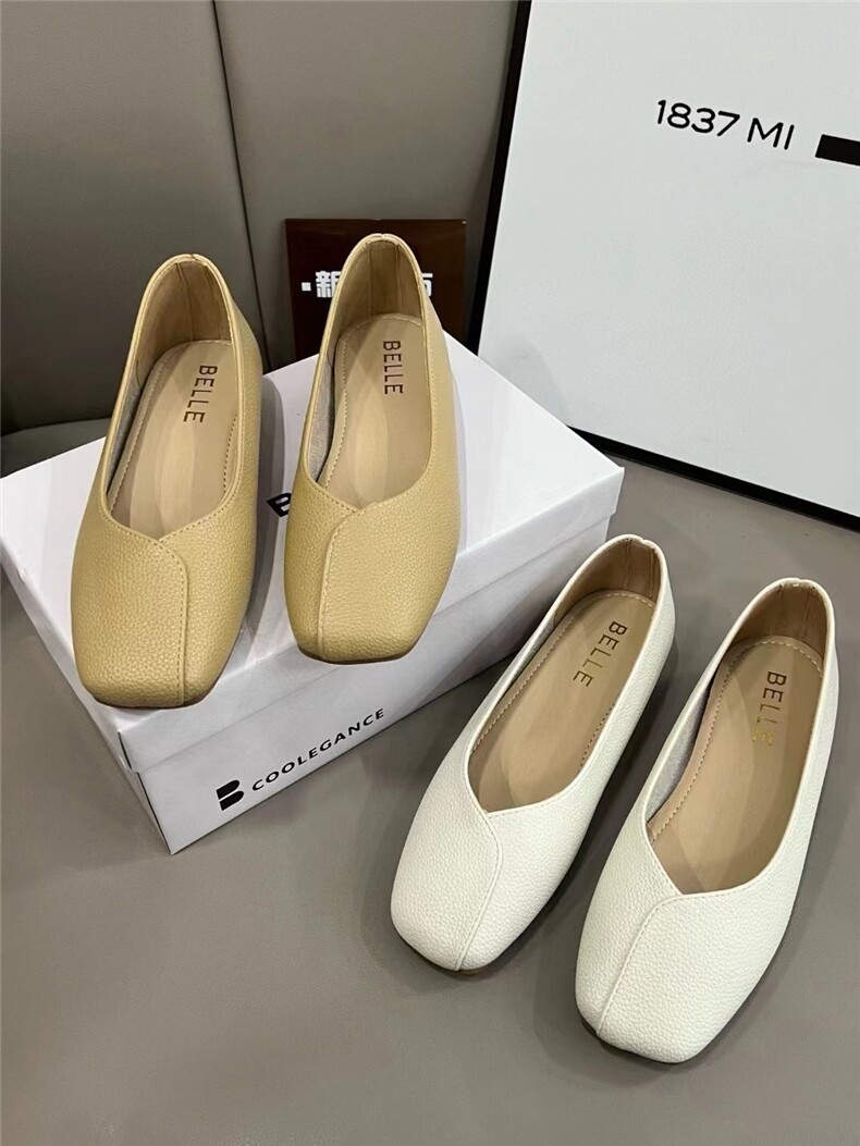 百丽方头复古平底单鞋浅口粗跟套脚休闲鞋2025年秋季，女鞋休闲鞋，泰合衣坊