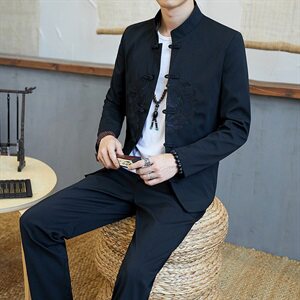 2021风套装男青年春长袖外套休闲两件套中山装唐装TZ718-P105图片