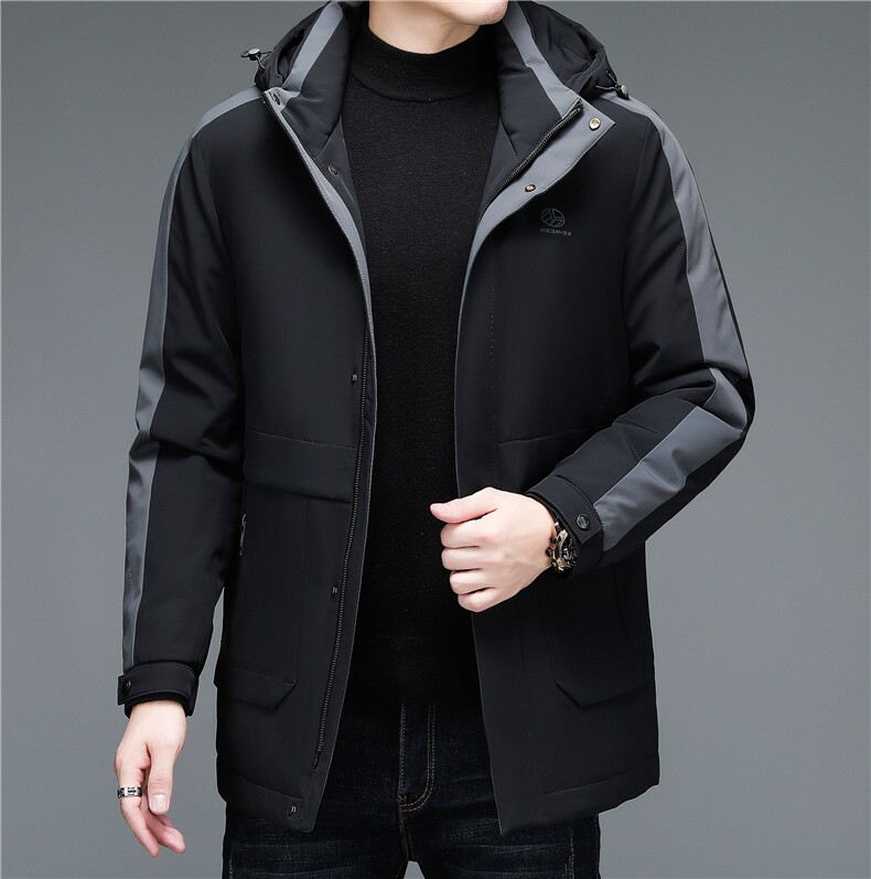 白鸭绒冬季新款流行中长款连帽休闲时尚羽绒服外套B66/82141-P315，男装羽绒服，电商B212（原钱塘6029）