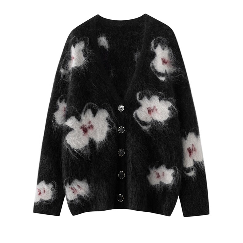 2025年秋季时尚百搭通勤简约休闲烟花开衫，女装羊绒衫，万品羊绒