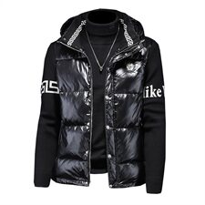 8006冬季新款男士连帽外套拼接保暖白鸭绒羽绒服，男装羽绒服，钱塘2010-1