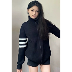 重磅秋冬北极绒开衫毛衣美式复古休闲慵懒风男女立领针织衫外套，男装针织衫/毛衣，电商A486-1