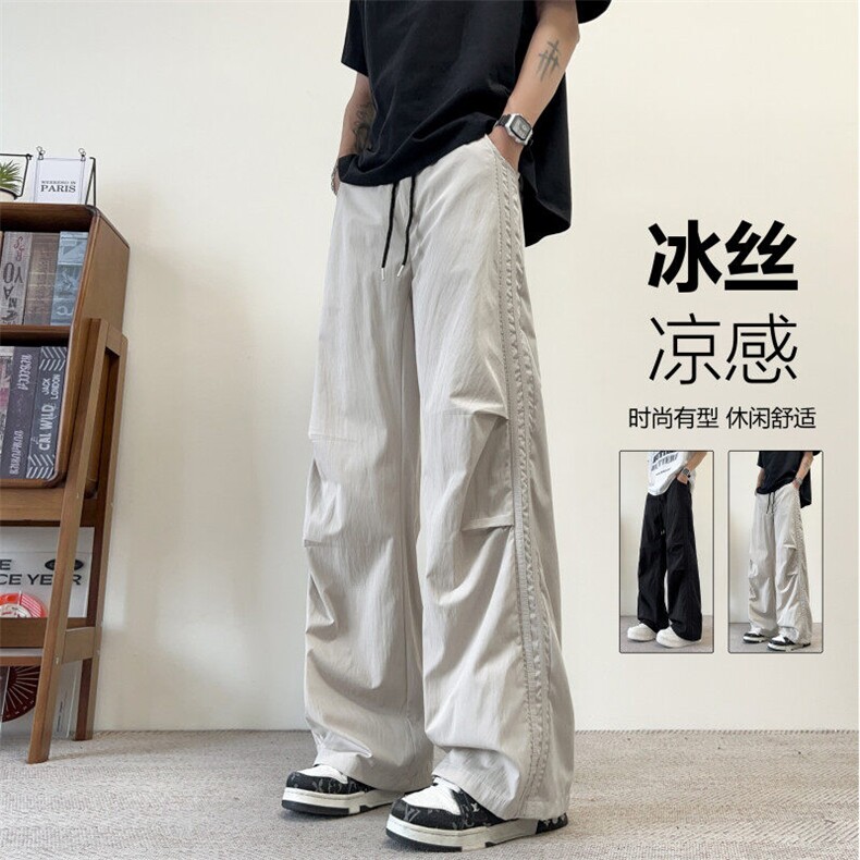 2026夏季新款潮流褶皱设计宽松休闲冰丝裤B315-K25782-特p35控68图片