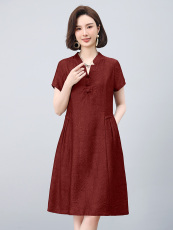 中年妈妈天丝短袖高端连衣裙女夏时尚大码宽松巨好看洋气提花裙子，女装连衣裙，雪樱依海