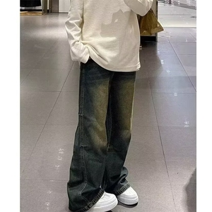 美式复古做旧牛仔裤男秋季潮牌拖地裤子宽松垂感阔腿裤NZ809图片