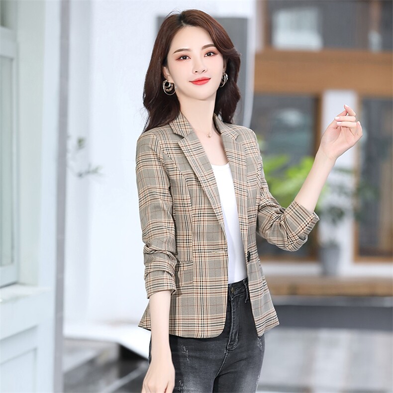 2021春秋季新款优雅潮流简约格子小西装,女装西装,阿菲诺依
