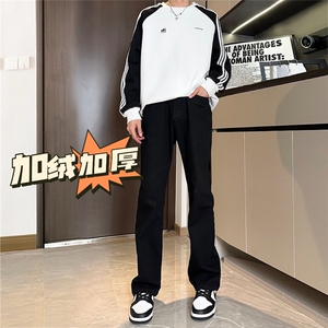 加绒渐变修身大码直筒微喇毛边牛仔裤K860-K861-K866-P50 加绒P60图片