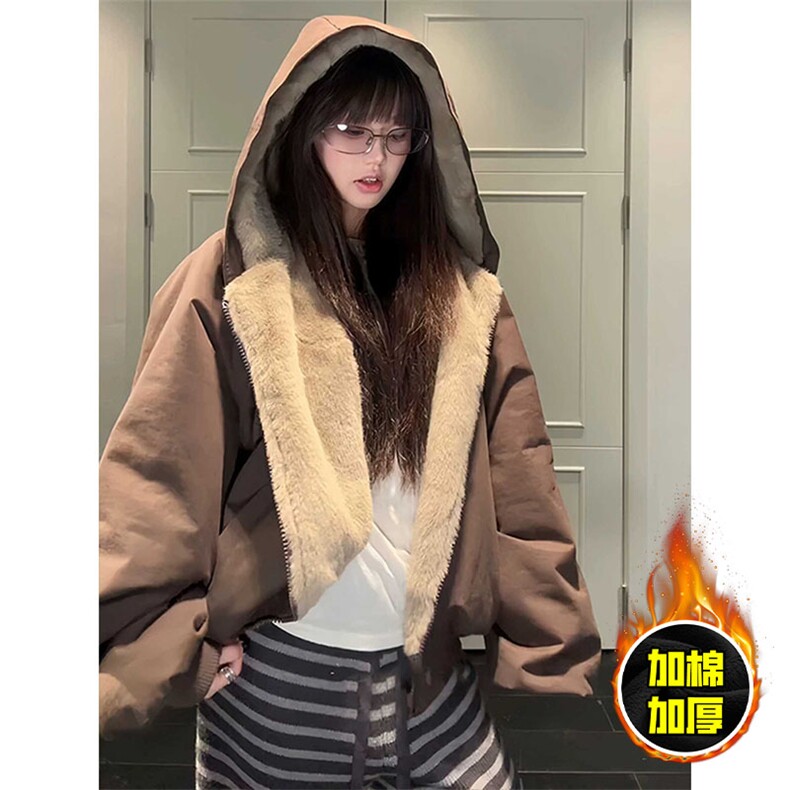 两面穿现货重磅短款座山雕棉衣男女双面穿毛毛绒棉服加厚外套,男装棉衣,电商A443