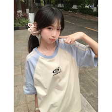 抖音得物品质二开240克宽松纯棉美式潮牌插肩三杠织带短袖T恤，男装T恤，电商A486