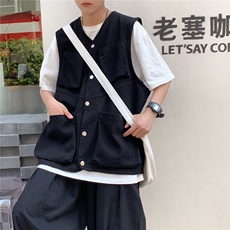 现货日系复古宽松工装马甲多口袋户外机能男女生同款露营战术背心，男装背心/马甲，星座1013