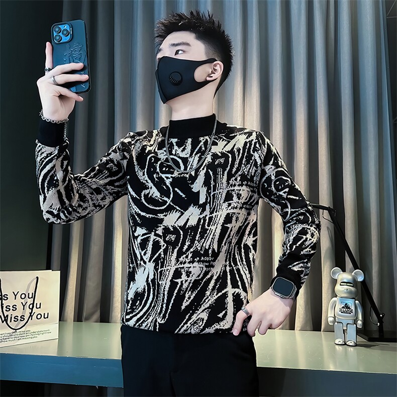 痞帅炸街男套头半高领拼色毛衣社会小伙店主风301C-M78-P78-控108,男装针织衫/毛衣,星座301C（原B323）