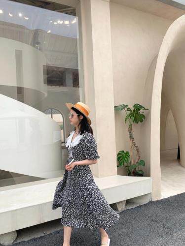 翻领碎花裙，女装，HE