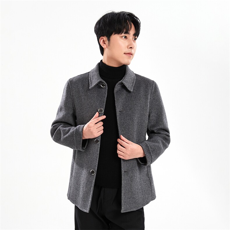单排扣2024年秋季直筒型时尚都市纯色短款羊毛大衣，男装毛呢大衣，牧绒家园高端店