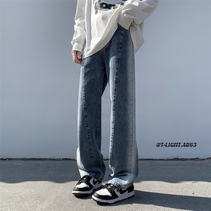 秋季美式ins高街hiphop重工艺水洗直筒牛仔裤货号K692P55图片