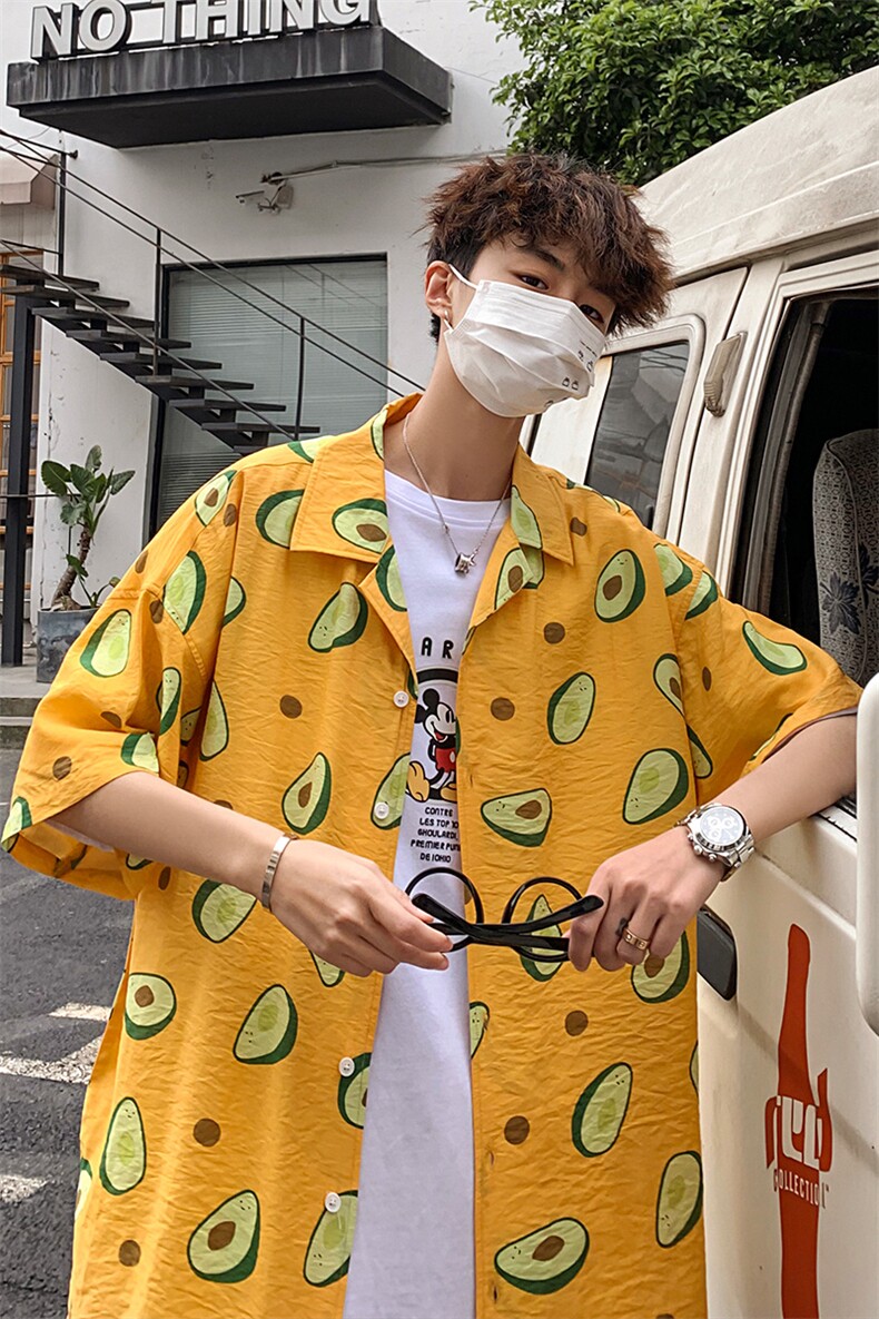 21年夏季短袖衬衫男宽松落肩港风西装领衬衫男DS-C407-CS308-P35,男装衬衫,电商C323-1