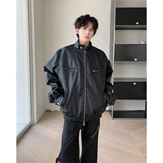 美式复古PU皮夹克外套男潮牌日系痞帅机车服皮衣男生JK85511-P73，男装夹克，星座1008
