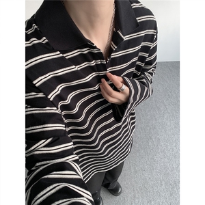 8XL-M 条纹定律polo衫男翻领长袖t恤大版宽松上衣 CX3011-P39图片
