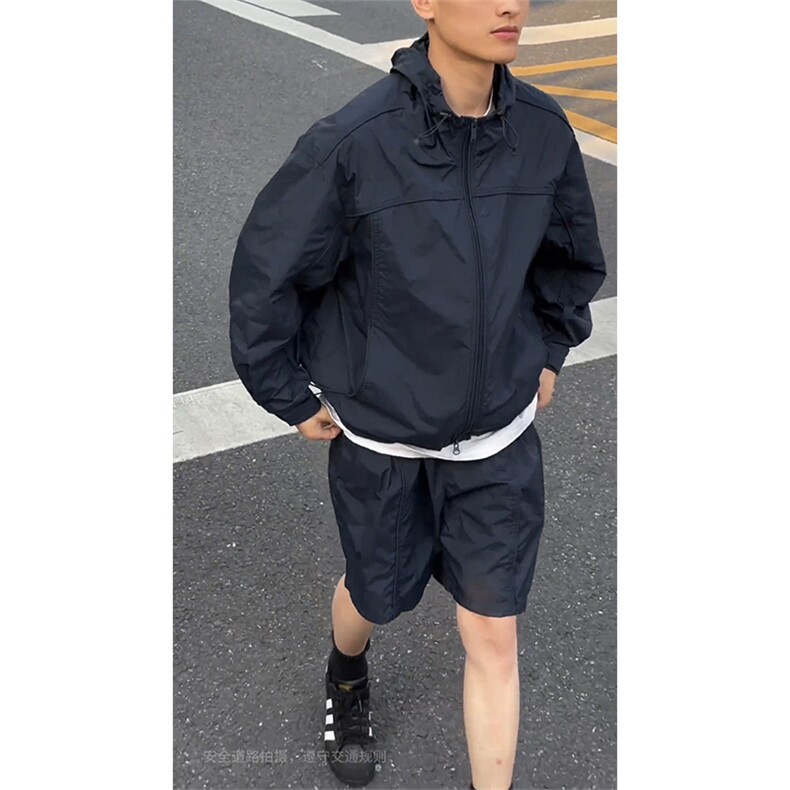 XZ1005-1-TTH541-P上衣95短裤45轻薄款防晒套装情侣款连帽防晒衣，男装防晒衣，星座1005-1