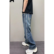 拼接裁剪直筒牛仔裤男秋季新款痞帅阔腿哈伦休闲长裤N675，男装牛仔裤，星座1116A（原606A-3）