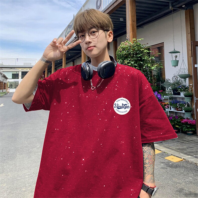 量大优供抖音视频支持得物配合二开美式满天星亮片短袖T恤MTX591,男装T恤,电商A486-1