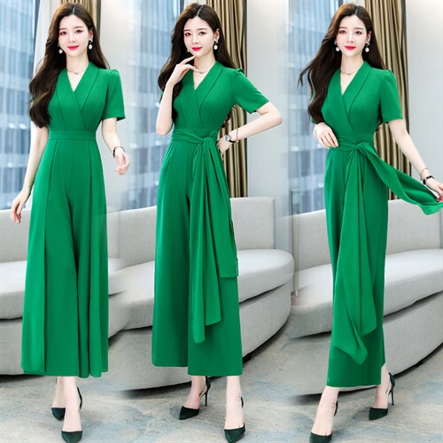 职业连体裤女2024夏季新款时尚高端名媛气质女神范收腰显瘦阔腿裤，女装连体裤，卡杰菲