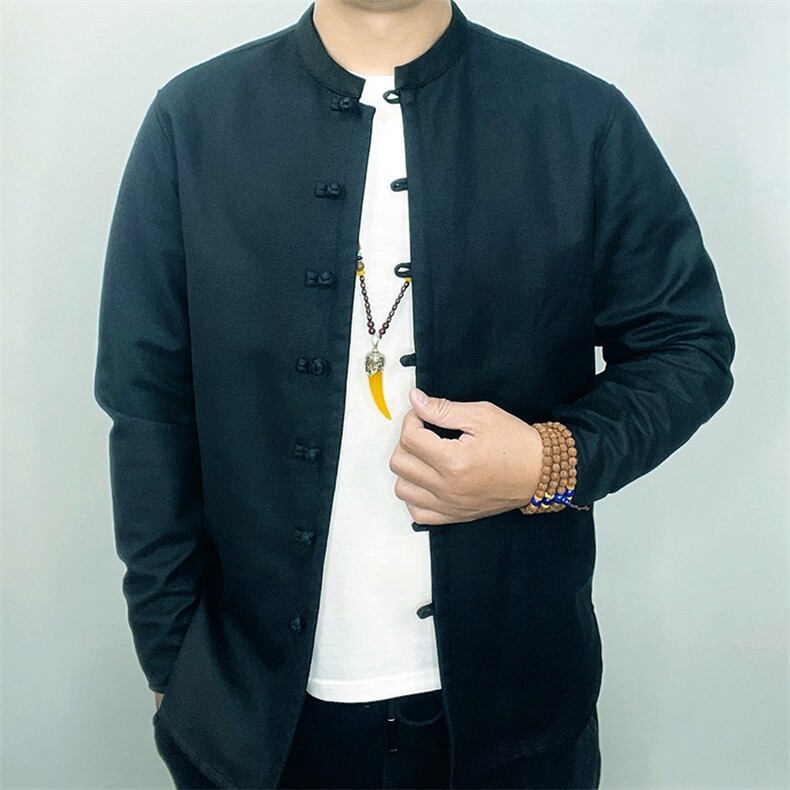 2220^冬季男士加绒打底衫中式盘扣加厚衬衫长袖，男装衬衫，钱塘777(原3023)