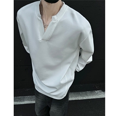主推慵懒风亨利领长袖V领中性卫衣外套打底衫男H1007特P33，男装T恤，电商A341