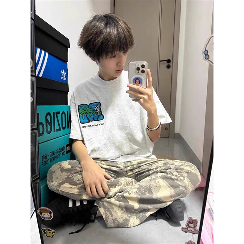 万针全刺绣工艺抖音得物高品质260克重磅纯棉双纱美式高街短袖T恤,男装T恤,电商A486-1