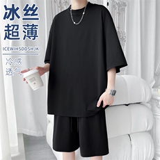 2024夏季新款旋律风车大码冰丝短袖T恤套装M-5XHQ24506-P60，男装休闲套装，电商A022