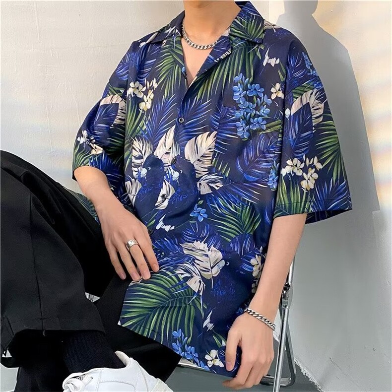 日系五分袖春夏季新款衬衫潮流慵懒男方领宽松型衬衫C1325P30,男装衬衫,星座1116-2