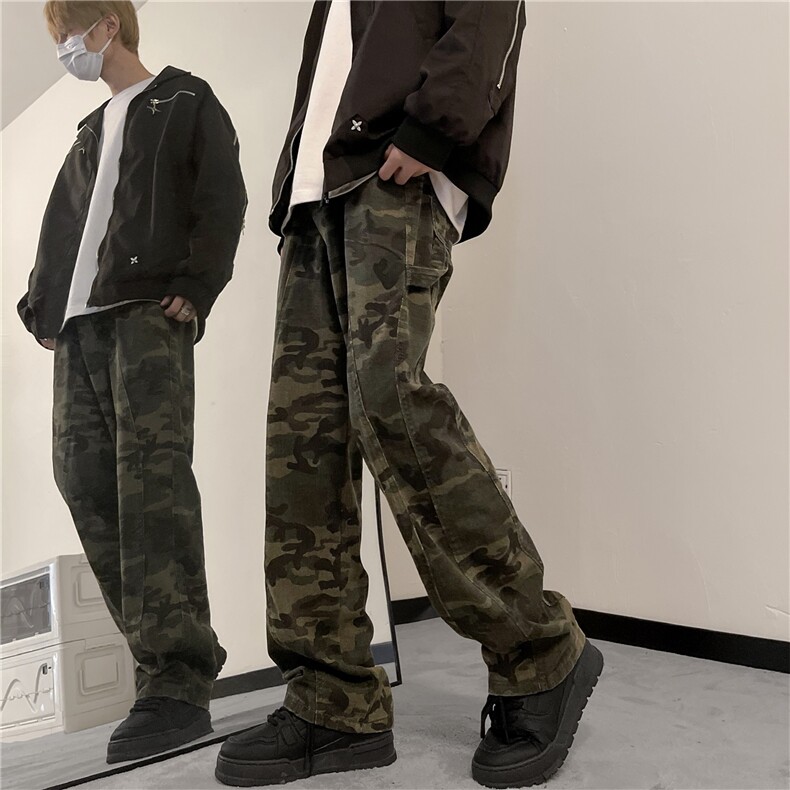 嘻哈迷彩工装裤男秋冬高街感直筒阔腿潮裤A061-AN00496-特P53控88图片