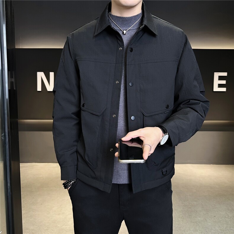 9101-M-3XL-P215标90绒店主风男士纯色立体口袋立领百搭羽绒服图片