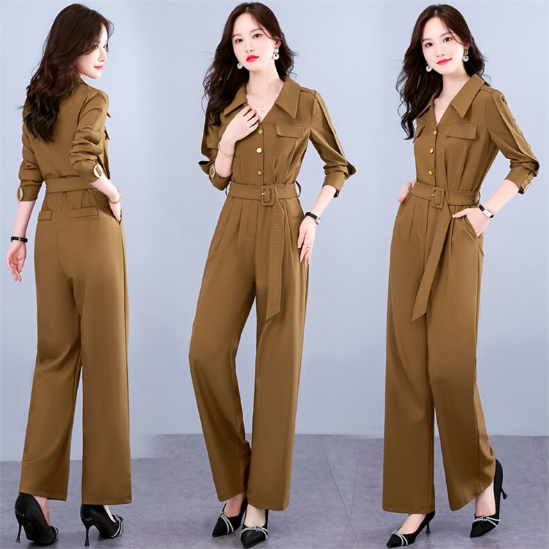 工装连体裤女2023年春秋新款今年流行漂亮减龄收腰显瘦阔腿连衣裤，女装连体裤，丽美静依