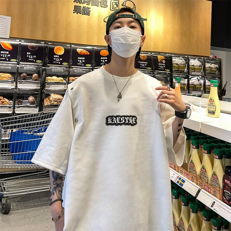 港风夏装新款麂皮绒印花可拆卸圆领宽松短袖T恤男背心潮D286P38,男装背心/马甲,电商A335-1（原A458）