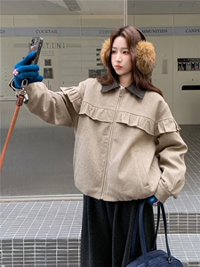 现货新款韩版时尚宽松休闲荷叶边羽绒服90绒外套女减龄白鸭绒上衣图片