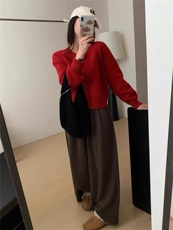 新款圆领针织单排扣开衫时尚简约风，女装针织衫/毛衣，思途羊绒