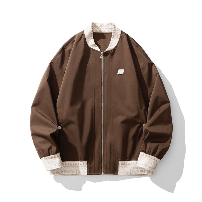 定制螺纹字母刺绣设计白底夹克男:聚酯纤维JK77944P85控138，男装夹克，星座226-1