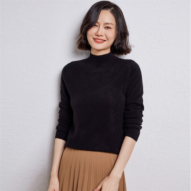 一线无缝半高领羊毛女秋冬套头针织毛衣洋气打底修身衫，女装羊毛衫，温伦斯特羊绒