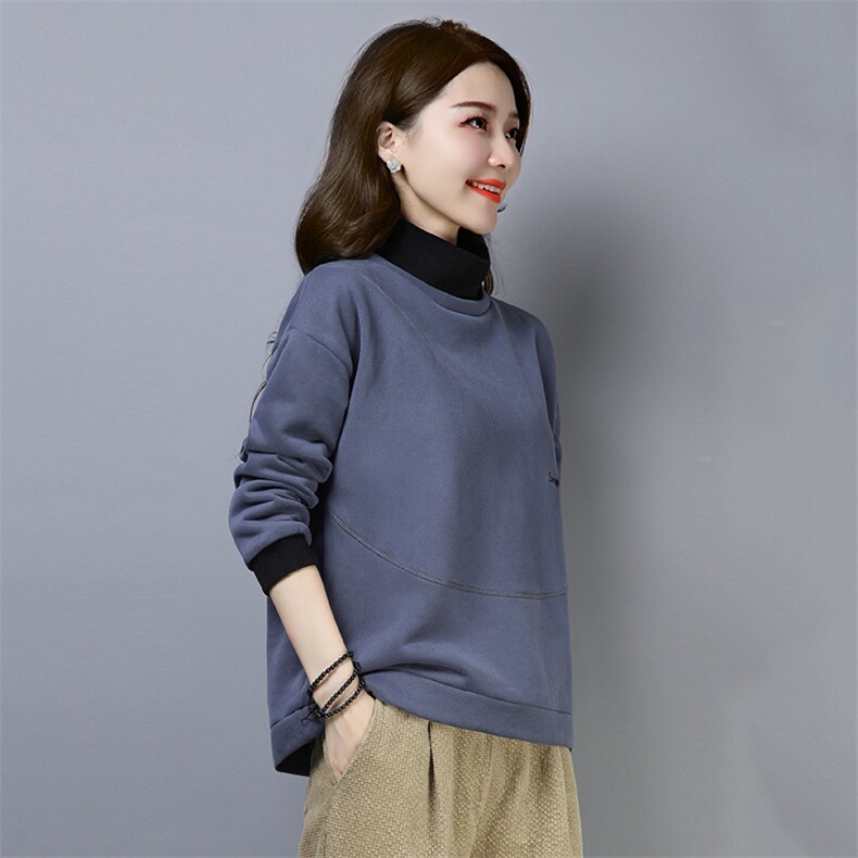 2021年冬季新款韩版加绒加厚半高领卫衣女宽松显瘦上衣服百搭,女装卫衣/绒衫,简韵佳