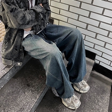 K099-P46日系宽松型抽绳直筒牛仔裤，男装休闲裤，星座1501-1