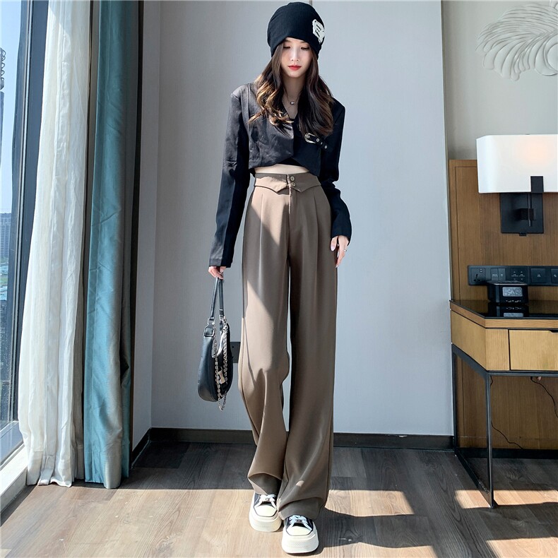 2023秋季新款窄版西装拖地裤女小个子直筒宽松休闲高腰显瘦阔腿裤,女装休闲裤,梦白服饰厂