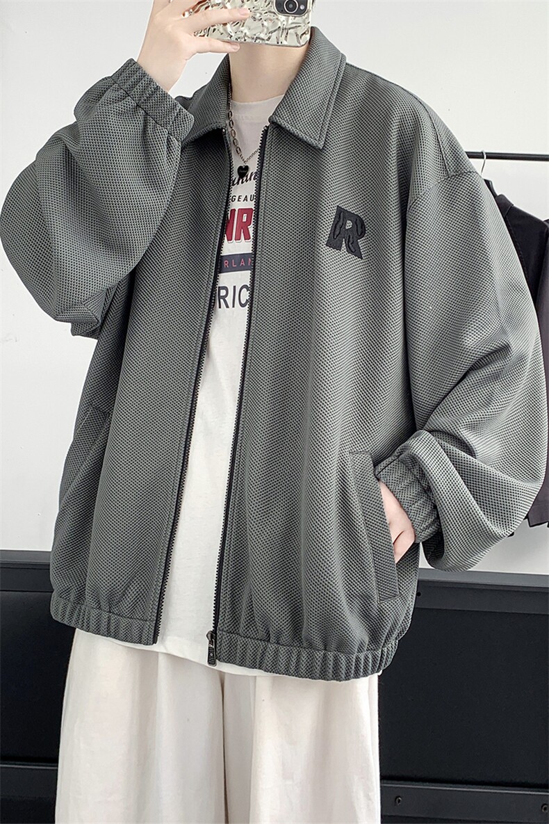 2023秋装新品潮纯色青少年开衫夹克简约刺绣休闲外套男女483-P30,男装夹克,电商A441-1